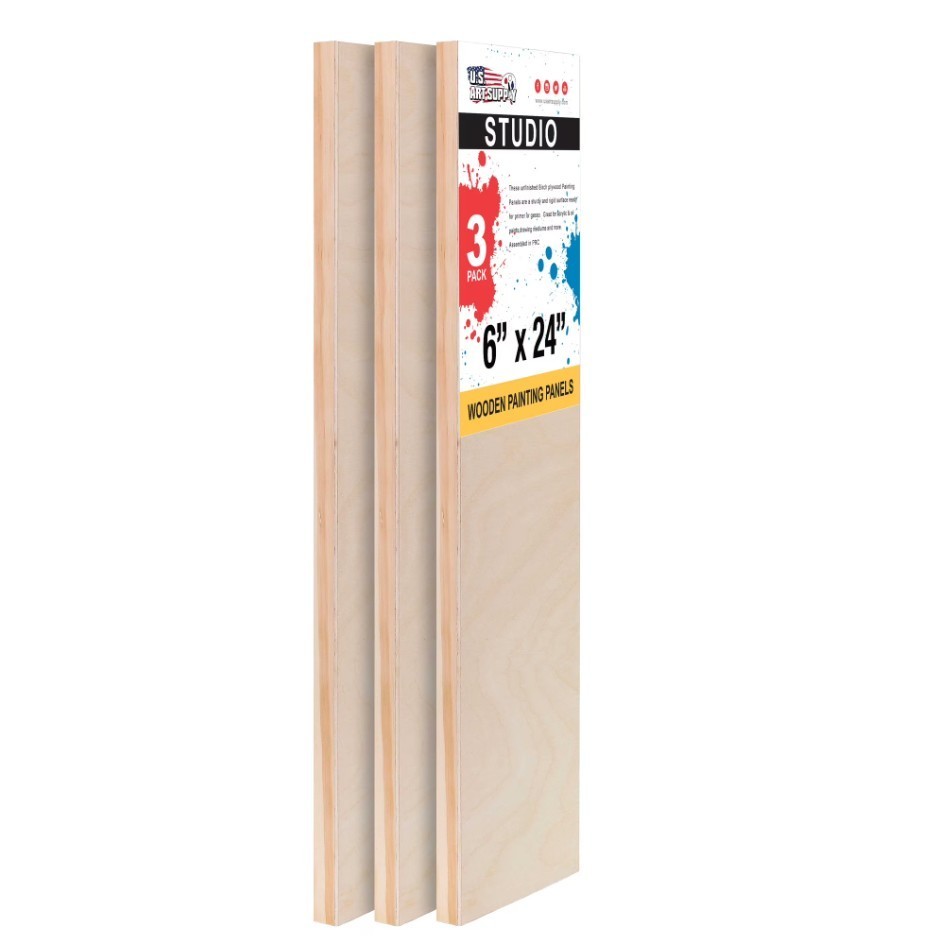 U.S. Art Supply 6×24 Birch Wood Cradled Panels 3‑Pack 3/4″ Deep Artist Boards