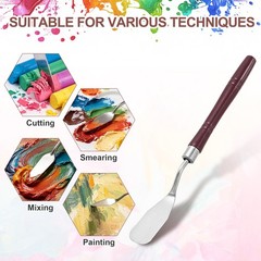 6.65″ 8 Pcs Stainless Steel Palette Knife Round Plastic Handle Flat, Dark Red