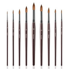 Sable Watercolor Brushes, 9pcs Detail to Mop Sable Brushes Round Pointed