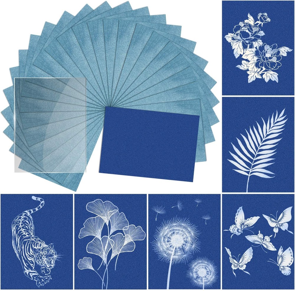 Sun Print Paper Kit Cyanotype Paper, 24 Sheets Papers with White-24