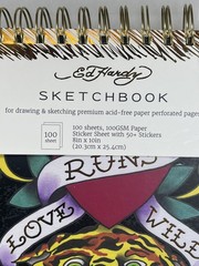Ed Hardy Black 8×10 Spiral Sketchbook 100GSM Sheets Acid Free paper + Stickers