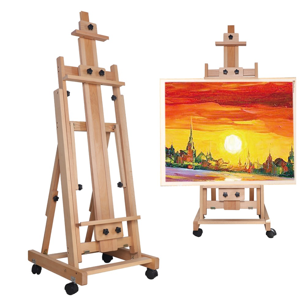 Adjustable H-Frame Studio Artist Easel Red Beech Wood Painting Art Easel Stand