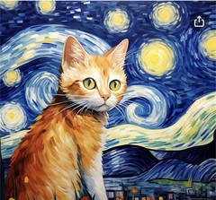 Orange Cat with Van Gogh Starry Night Diamond Painting Craft Kit-Size 7.8×7.8”