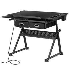 Large Work Surface Drafting Table Art Desk In Robust Steel And Wood Finish