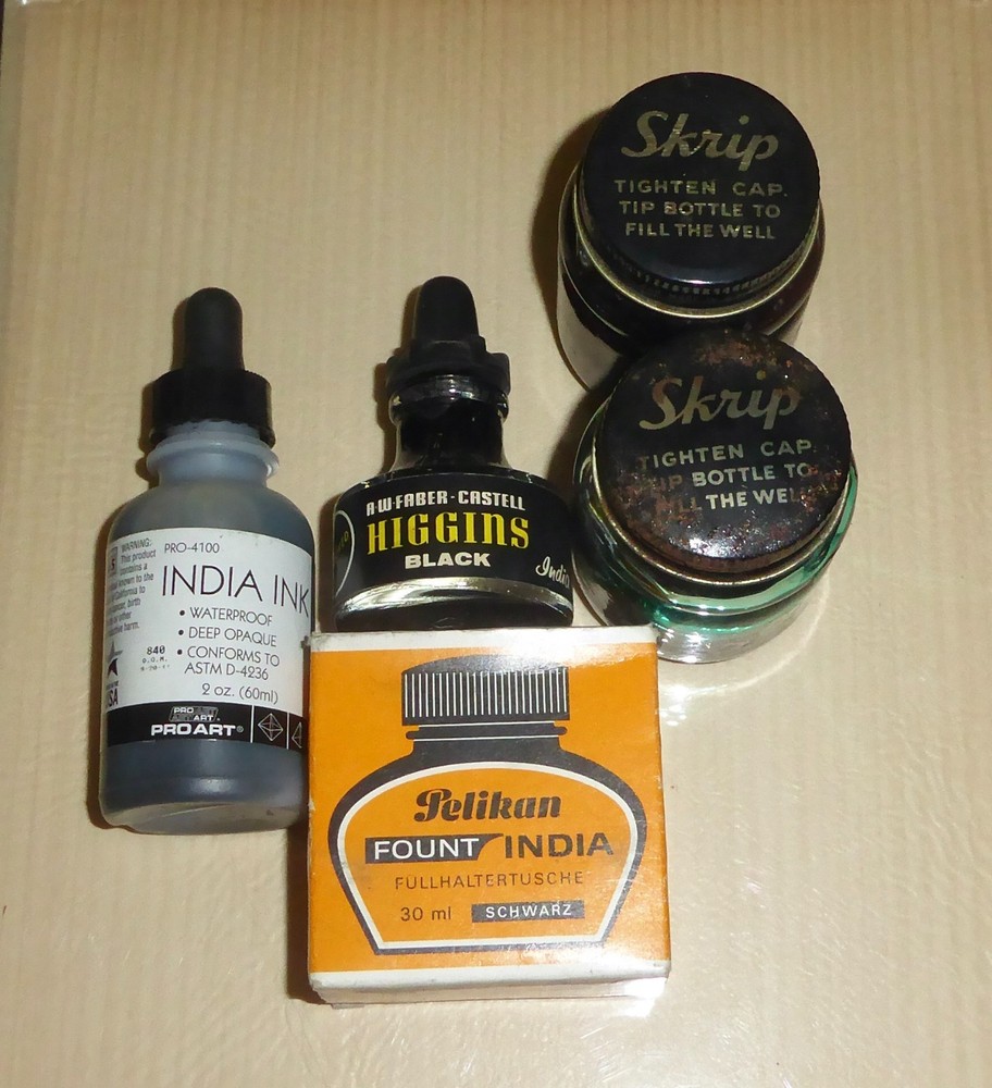 CALLIGRAPHY: 5 BOTTLES OF INK 3 blk 1 red 1 green Pelikan Pro Art