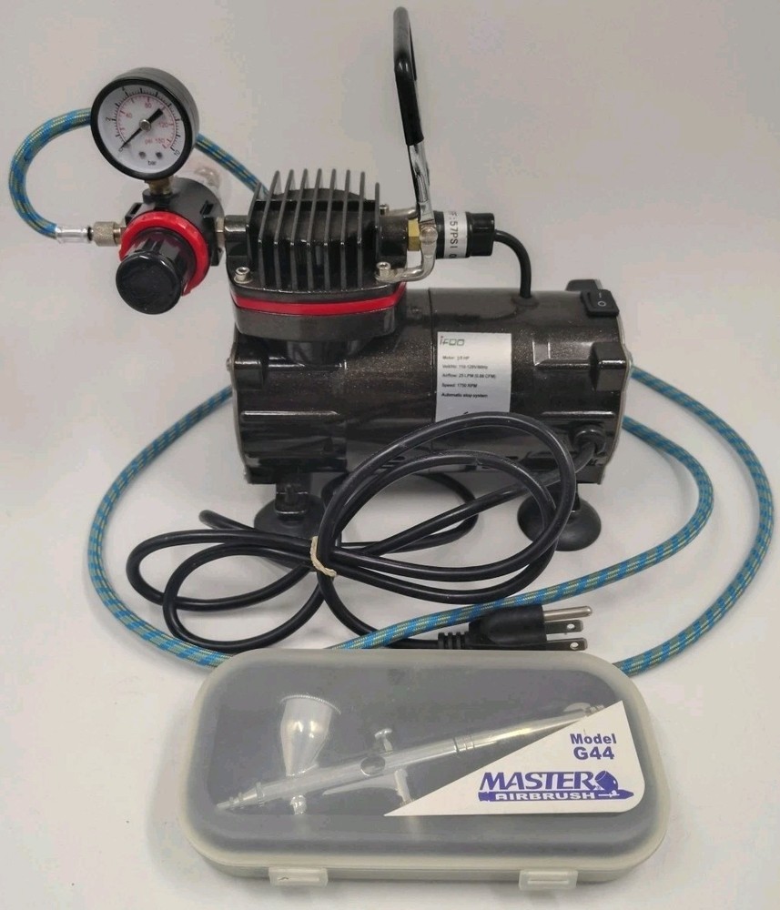 Airbrush Kit Ifoo Mini Compressor 1/5HP 57 PSI, Master G44 Dual Action Spray Gun