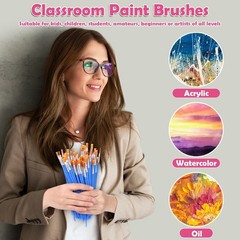 126 Pcs Small Paint Brushes Bulk Flat Round Kid Craft Acrylic Oil Watercolor Fac