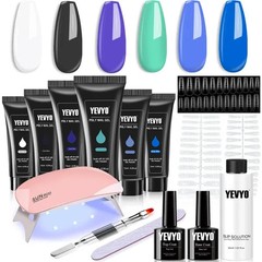 6 PCS Polygel Nail Kit With UV Nail Lamp, Slip Solution, Top Base Coat, Builder