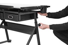 Drafting Table with Wooden Tabletop and Steel Frame Adjustable Height White