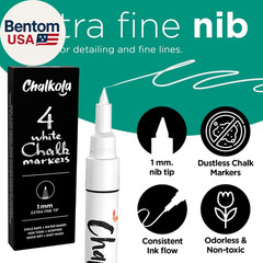 Extra Fine Tip White Chalk Markers (4 Pack 1Mm Point) Chalk Pens – White Dry Era