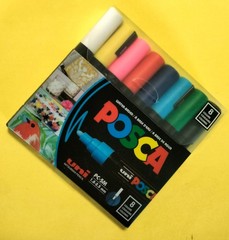 POSCA 8 CT. WATER BASED~UNI PC-5M BASIC COLORS~BRAND NEW~MSRP $30~BUY@$9.99~Wow!