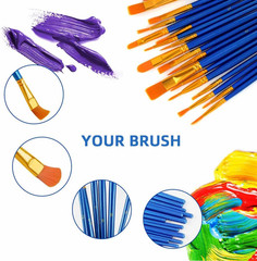 20 Pcs Paint Brushes Painting Brush for Acrylic Oil Watercolor Flat and round Pa