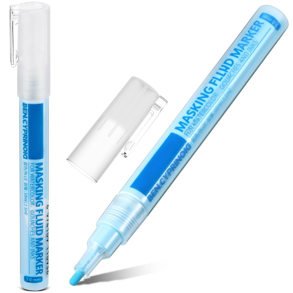 2 PCS Masking Fluid Pen, 3mm, Blue, Applicator Tip, Watercolor, Art, Drawing