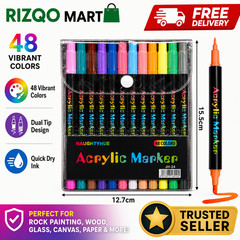 Acrylic Paint Marker Pens Set Brush/Fine Dual Tip Permanent Waterproof Opaque