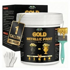 Metallic Gold Leaf Paint 1 Gallon – Non-Toxic Shiny Acrylic Coating for DIY Craf