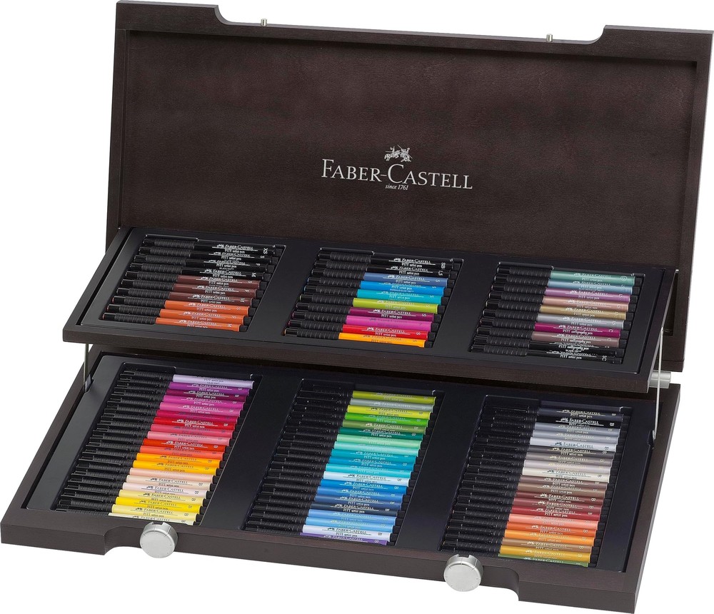 Faber-Castell 167400 Pitt Artist Brush Pen Set – Wooden Box, Pack of 90