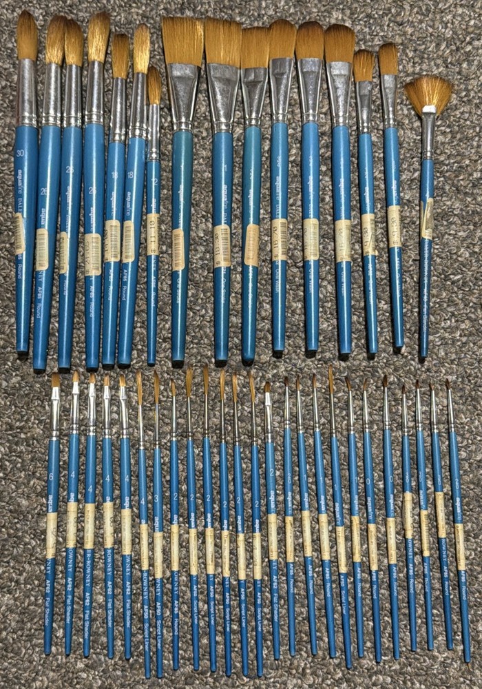 Lot of 41 Daler Rowney Aquafine Watercolour Paint Brushes Assorted Shapes Sizes