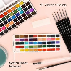 Grabie Watercolor Paint Set 50 Colors w/ Brush Travel Art Painting Kit for