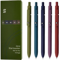 Retractable Gel Pens 5 Pcs 0.5mm Black Ink Smooth Writing Journal