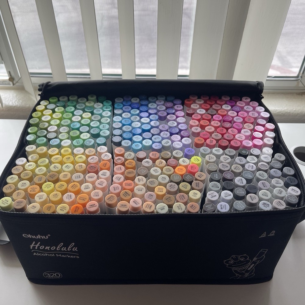 Ohuhu 320-Color Double Tipped Alcohol Marker Set-Brush & Chisel-Refillable Ink