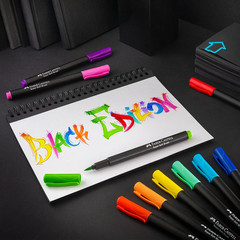 Black Edition Felt Tip Pens, Soft Brush Nib, 10 Colors