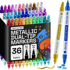 36 Metallic Dual-Tip Acrylic Paint Markers Set – Fine & Dot Tips for Fabric, Roc