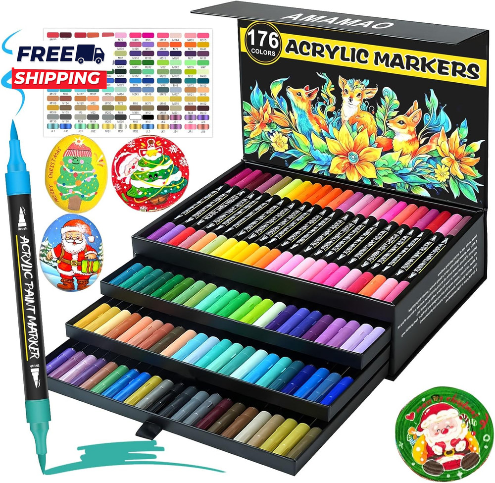 176 Colors Acrylic Paint Markers Pens Set 88 Pack Brush Acrylic Paint Markers