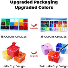 Gouache Paint Set, 36 Colors X 12Ml Twin Jelly Cup Design with 3 Paint Brushes a