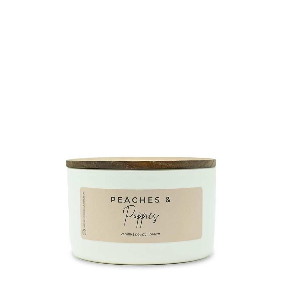 Milkhouse Candle Company Peaches & Poppies Soy – Vanilla 10 oz, White