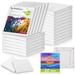 22PCS Mini Canvases for Painting – 5 x 5 in Bulk Small Square Stretched Canva…