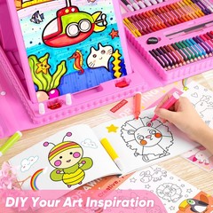 Soucolor Art Supplies, 283 Pieces Drawing Set Kits with Trifold Pink