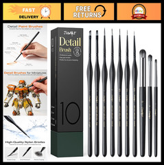 10-Piece Miniature Detail Paint Brush Set for Models, Acrylic, Oil & Watercolor