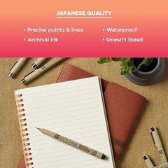 Fineline Pens Set – 8 Pack, Archival Black Ink, Graphic & Brush Markers, Art Sup