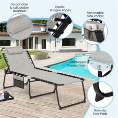 Oversized 27″W Chaise Lounge – 4-Position Adjustable, Folding Tanning Chair,Grey