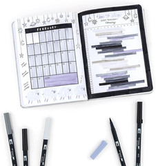 56171 Dual Brush Pen Art Markers, Grayscale, 10-Pack. Blendable, Brush and Fine