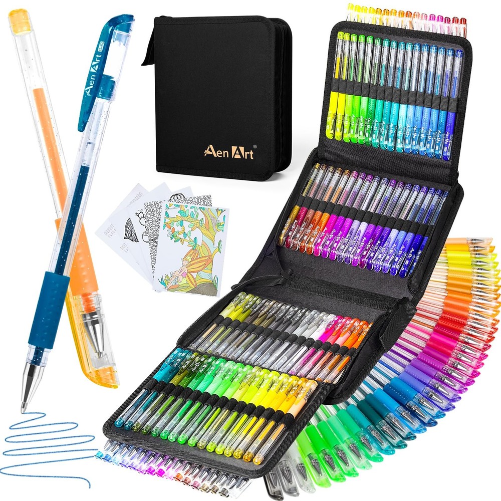 Aen Art Glitter Gel Pens Case For Adult Coloring Books 100 Color Glitter Pen