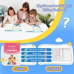 Magic Grooved Handwriting Practice Book Set Reusable 3-8 Years 6 Books Kids
