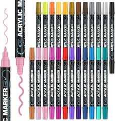 Acrylic Paint Markers, 24 Colors Dual Tip Acrylic Paint Pens for Rock, Fabric, W