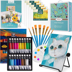 Inburit Art Paint Set for Kids, Painting Supplies Kit with 5 Canvas Panels, 8 Br
