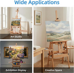 Large Horizontal Wooden Painting Easel with Storage Drawer and Palettes, H-Frame