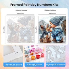 Framed Paint by Numbers Kit Dog for Adults, Paint by Numbers for Adults Beginner