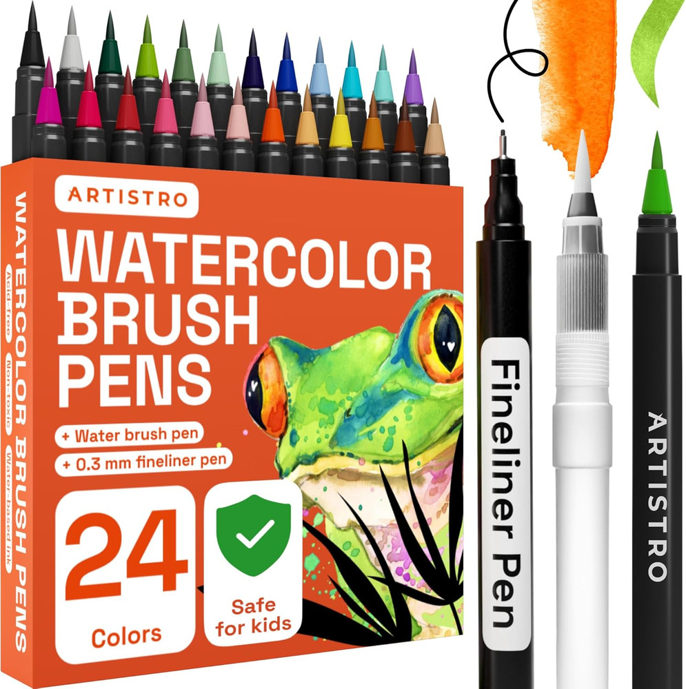 24 Watercolor Markers with Flexible Paint Brush Pens for Pros & Beginners – Cons