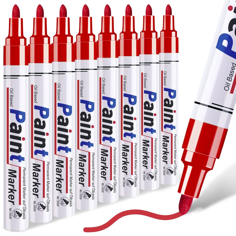 Red Paint Pen Permanent Paint Markers 8 Oil Based Paint Pens Medium Tip Quick Dr