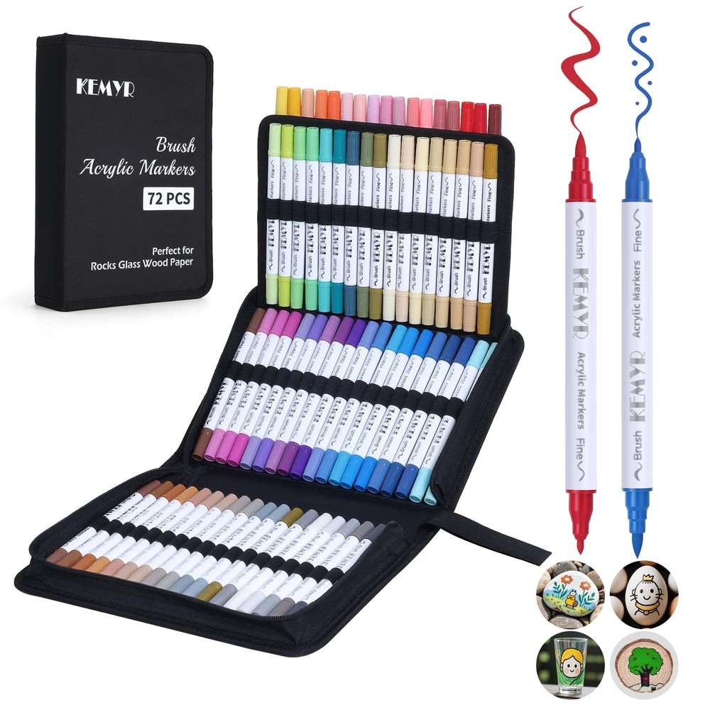 72 Colors Brush & Fine Tip Acrylic Paint Pens, Dual Tip Acrylic Paint Markers…