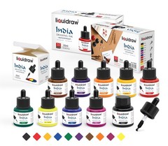 Waterproof Colored Drawing Ink with Dropper | 10 x 1.18 fl oz (35 ml) Bottles…