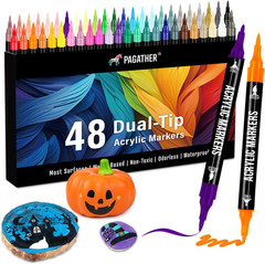 48 Colors Acrylic Paint Markers, Dual Tip with Fine Tip and Brush Tip Pens for S