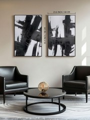 Black and White Abstract Canvas Wall Art – Set of 2 Piece 24 x 36 inch Framed…
