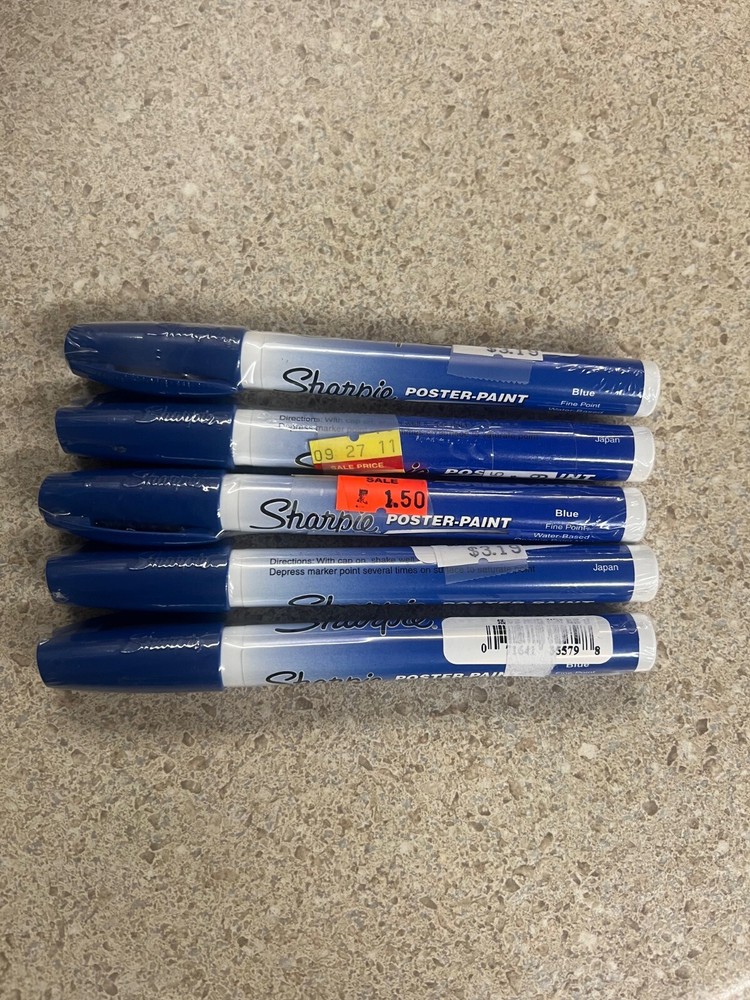 Lot of 5 Sharpie Water-Based Poster Paint Marker Fine Point Blue New