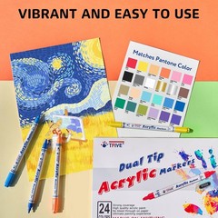 24 Colors Dual Tip Acrylic Paint Markers – Fine & Dot Tips, Waterproof, Permanen