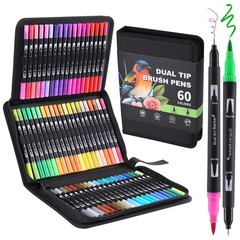 nauets 60 Colors Brush & Fine Dual Tip Watercolor Markers for Multicolor